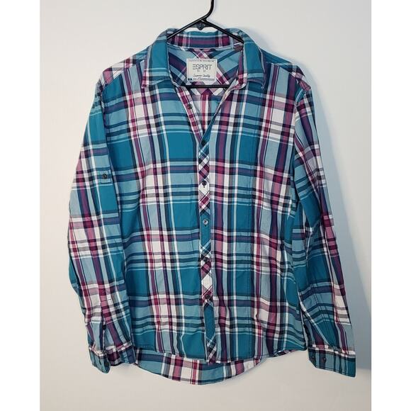 Esprit No. 30 Slim Long Sleeve Button Down Shirt Mens Large Plaid 0176 - Picture 1 of 7